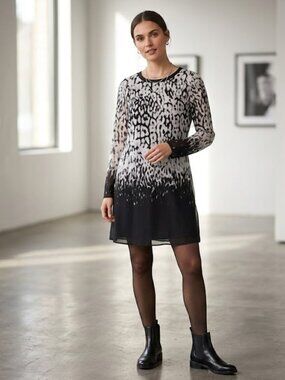 Calvin Klein Printed Long Sleeve Chiffon Tunic Dress Sz M